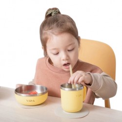 Soufflé Antibacterial Stainless Steel Kids Tableware Set with Suction Pad- Lemon Yellow
