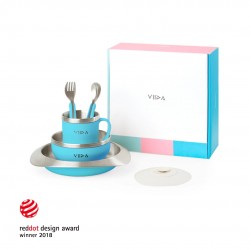 Souffle Antibacterial Stainless Steel Kids Tableware Set with Suction Pad - Baby Blue
