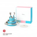 Souffle Antibacterial Stainless Steel Kids Tableware Set with Suction Pad - Baby Blue