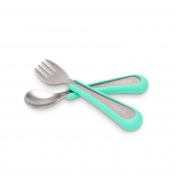 Viida Soufflé Antibacterial Stainless Steel Fork & Spoon Set (S) - Turquoise Green