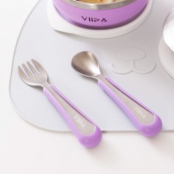 Viida Souffle Antibacterial Stainless Steel Fork & Spoon Set (S) - Cosmic Mauve