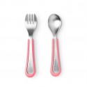Viida Soufflé Antibacterial Stainless Steel Fork & Spoon Set (L) - Taffy Pink