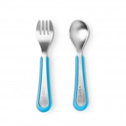 Viida Soufflé Antibacterial Stainless Steel Fork & Spoon Set (L) - Baby Blue