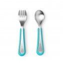 Viida Souffle Antibacterial Stainless Steel Fork & Spoon Set (L) - Turquoise Green
