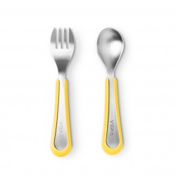 Viida Soufflé Antibacterial Stainless Steel Fork & Spoon Set (L) - Lemon Yellow