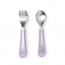 Viida Soufflé Antibacterial Stainless Steel Fork & Spoon Set (L) - Cosmic Mauve