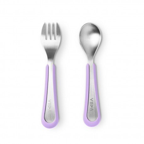 Viida Souffle Antibacterial Stainless Steel Fork & Spoon Set (L) - Cosmic Mauve