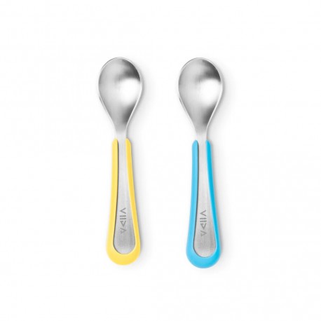 Viida Soufflé Antibacterial Stainless Steel Spoon Set (L) - Baby Blue+Lemon Yellow