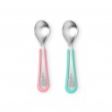 Viida Souffle Antibacterial Stainless Steel Spoon Set (L) - Taffy Pink+Turquoise Green