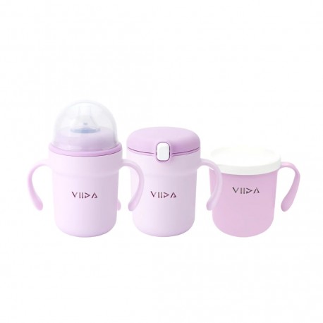 Viida Souffle Antibacterial Stainless Steel 3-Stage Training Cup Set - Cosmic Mauve