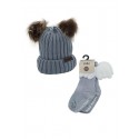 Akarana Baby Baby Beanie Double Faux Fur Pom-Pom & Socks (Grey Combo)