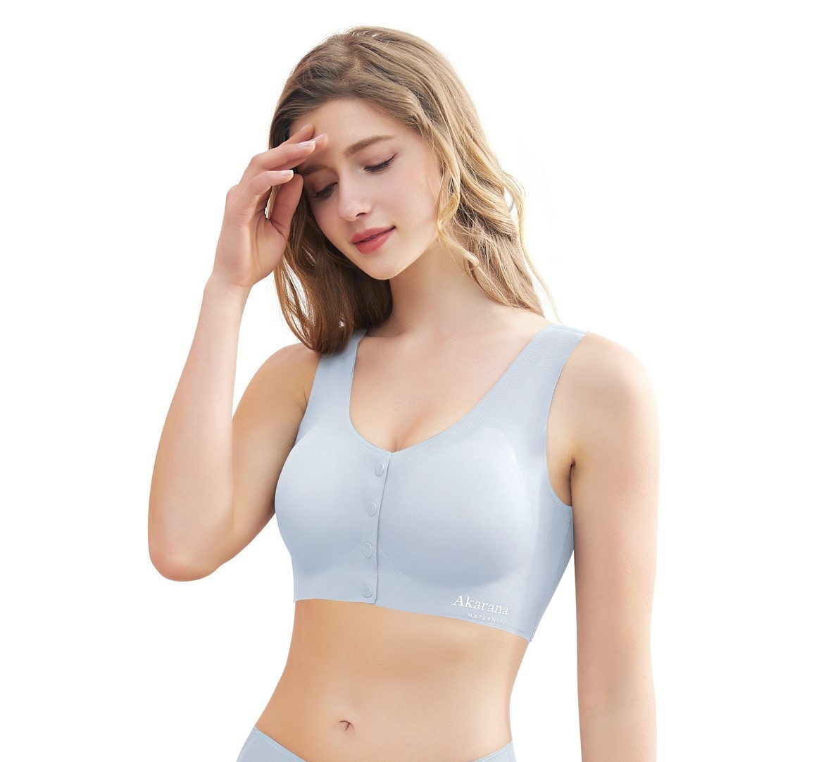 Akarana Baby Laser-Cut Basic Nursing Sleep & Yoga Bra For Breastfeeding  Women Button Front Maternity Comfy Bralette (Light Blue)