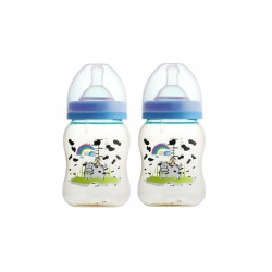 Basilic PES Wide-Neck Feeding Bottle With Anti-Colic Teat 180ml (Twin Pack)