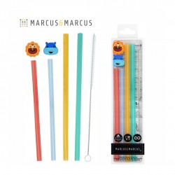 Marcus & Marcus Convenient Reusable Straw Family Set (4 Straws, 2 Straw Markers & 1 Brush)