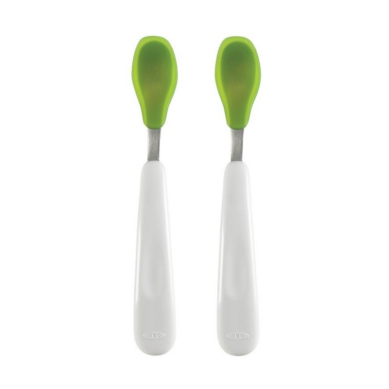 OXO TOT Feeding Spoon Set With Soft Silicone (Twin Pack) (Green