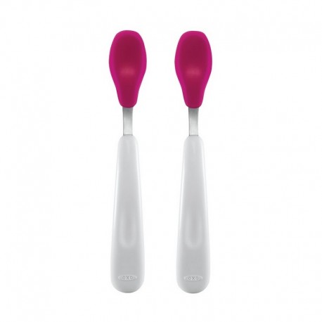 OXO TOT Feeding Spoon Set With Soft Silicone (Twin Pack) - Pink