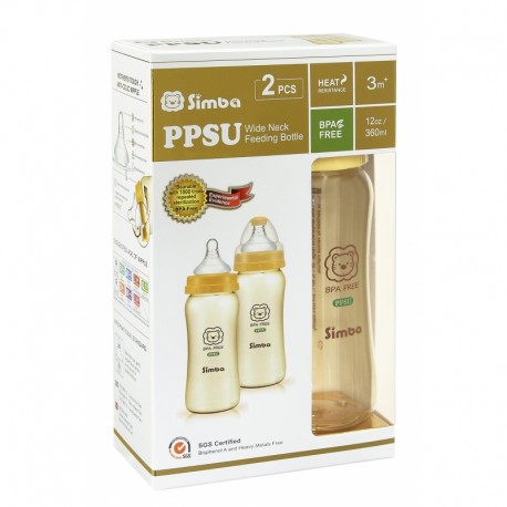 SIMBA PPSU Feeding Bottle (TWIN PACK) - Wide Neck 360ml (12oz) - Green