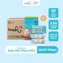 [CARTON] Hoppi Premium 99% Baby Water Wipes (80 Wipes x 12 Packs)