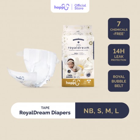 Hoppi RoyalDream Baby Diaper Tape NB66/S56/M44/L40 (1 Pack) 100% 7 Chemicals-Free*