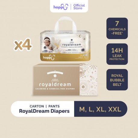 [Carton] Hoppi RoyalDream Baby Diaper Pants M42/L38/XL32/XXL28 (4 Packs) 100% 7 Chemicals-Free*