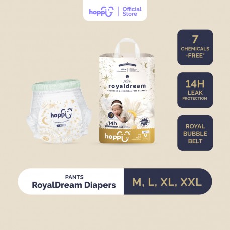 Hoppi RoyalDream Baby Diaper Pants M42/L38/XL32/XXL28 (1 Pack) 100% 7 Chemicals-Free*