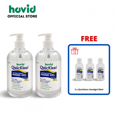 Hovid Quicklean Antibacterial Handgel 500ml x 2 + FREE Hand Sanitizer Quicklean 50ml x 3