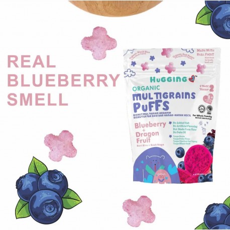 HUGGING LOVE ORGANIC BABY SUPERFOOD PUFF - BLUEBERRY AND DRAGON FRUIT 10G PER PACK [HALAL & ORGANIC CERTIFIED]