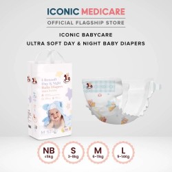 Iconic Babycare Ultrasoft Day & Night Baby Diaper Tape NB30/S56/M52/L48 (Pack)