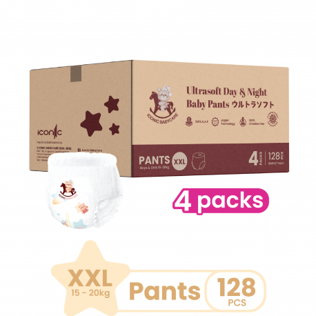 [Bundle of 4] Iconic Babycare Ultrasoft Day & Night Baby Diaper Pants M192/L176/XL152/XXL128