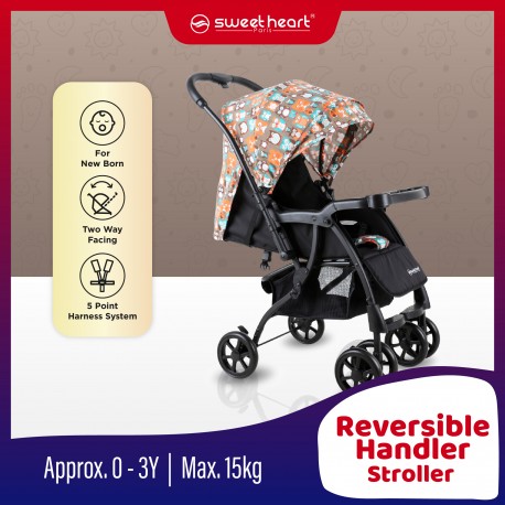 Sweet Heart Paris METZ 2 Way Push Elegant Baby Reversible Handler Stroller with Adorable Pattern Design (Owls Brown)
