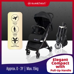 Sweet Heart Paris CASEY G Elegant Compact Stroller with Pull-up Luggage Handle (Newborn to 4 Years Old) (Metal Black)