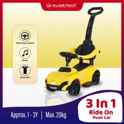 Sweet Heart Paris 3 in 1 Musical Ride On Tolo Car with Push Bar (Yellow)