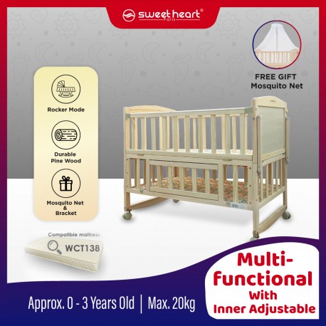 Sweet Heart Paris Multi Functional Baby Wooden Cot with Height Adjustable Layer