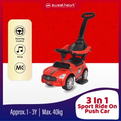 Sweet Heart Paris TL625W 3 in 1 Musical Ride On Car Tolocar Push Bar Safety Bar Benz Look Sports Car (Support 40kg) - Red