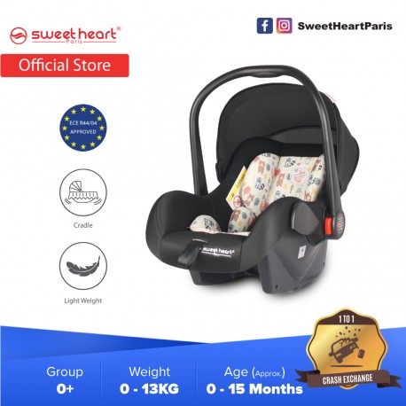 Sweet Heart Paris CS322 Group 0+ Baby Car Seat Carrier Assurance Rocker Cradle Adjustable Canopy JPJ MIROS ECER44 (Animal Forest