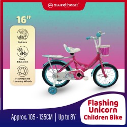 [SENANG PASANG] Sweet Heart Paris CB1601 UNICORN 16 Inches Children Bicycle With Flash Training Wheels (4 - 8 Years old) Pink