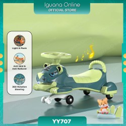 Iguana YY707 Tiger Yoyo LED Twist Lightweight Kids Self Powered Swing Car With Silent Flashing Wheel Support 100KG-OLIVE GREEN