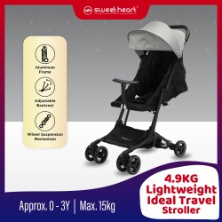 Sweet Heart Paris S900 Ideal For City Travel Baby Compact Cabin Stroller Lightweight 4.9KG (Newborn 3 Years Old) - Pewter Grey