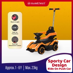 Sweet Heart Paris TL698W 3 In 1 Transform Sport Car Ride On Tolocar With Guardrails Control Push Bar Support 1-6 Years - Yellow