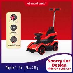 Sweet Heart Paris TL698W 3 In 1 Transform Sport Car Ride On Tolocar With Guardrails Control Push Bar Support 1-6 Years - Red