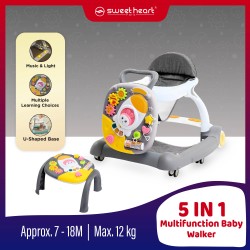 Sweet Heart Paris BWM555 5-in-1 Rocking Bouncer Table Switch Multifunctional Learn And Push Baby Walker - Grey