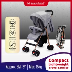 Sweet Heart Paris ST250 PLUS 4.4Kg Compact Size Rose Gold Frame Stroller with Reclining Backrest (Support Up To 15KG) - Grey