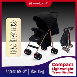 Sweet Heart Paris ST250 PLUS 4.4Kg Compact Size Rose Gold Frame Stroller with Reclining Backrest (Support Up To 15KG) - Black