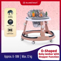 Sweet Heart Paris TARO Collection O Shaped Base Lighting Music Tray Lightweight 3KG Baby Walker With Stopper TARO509 - Pink