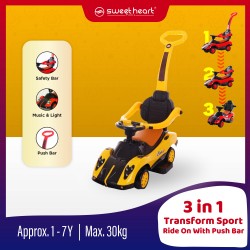 Sweet Heart Paris TL616W 3 In 1 Transform Sporty Music And Light Ride On Tolocar With Guardrails Push Bar - Yellow
