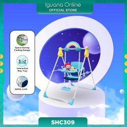 Iguana SHC309 Multifunction Childhood Foldable Swing Hanging Chair With Safety Belt For Kids In Home Or Playground - Blue Cherry