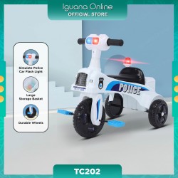 Iguana TC202 Police Car Kids Ride On Tricycle Front And Rear Flashing Light With Music (Support Up To 9 Years l 50KG) - White