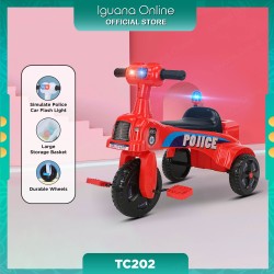 Iguana TC202 Police Car Kids Ride On Tricycle Front And Rear Flashing Light With Music (Support Up To 9 Years l 50KG) - Red