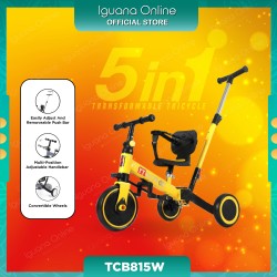 Iguana TCB815W 5 IN 1 Multifunction Kids Tricycle With Push Bar Transform Balance Bike Scooter Pre-Learn 5 YO l 30KG - Yellow
