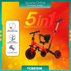 Iguana TCB815W 5 IN 1 Multifunction Kids Tricycle With Push Bar Transform Balance Bike Scooter Pre-Learn 5 YO l 30KG - Red